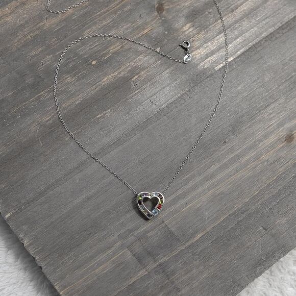 Sterling Silver Small Heart Pendant Necklace Box Chain 16" Multicolor Crystals - Picture 5 of 8